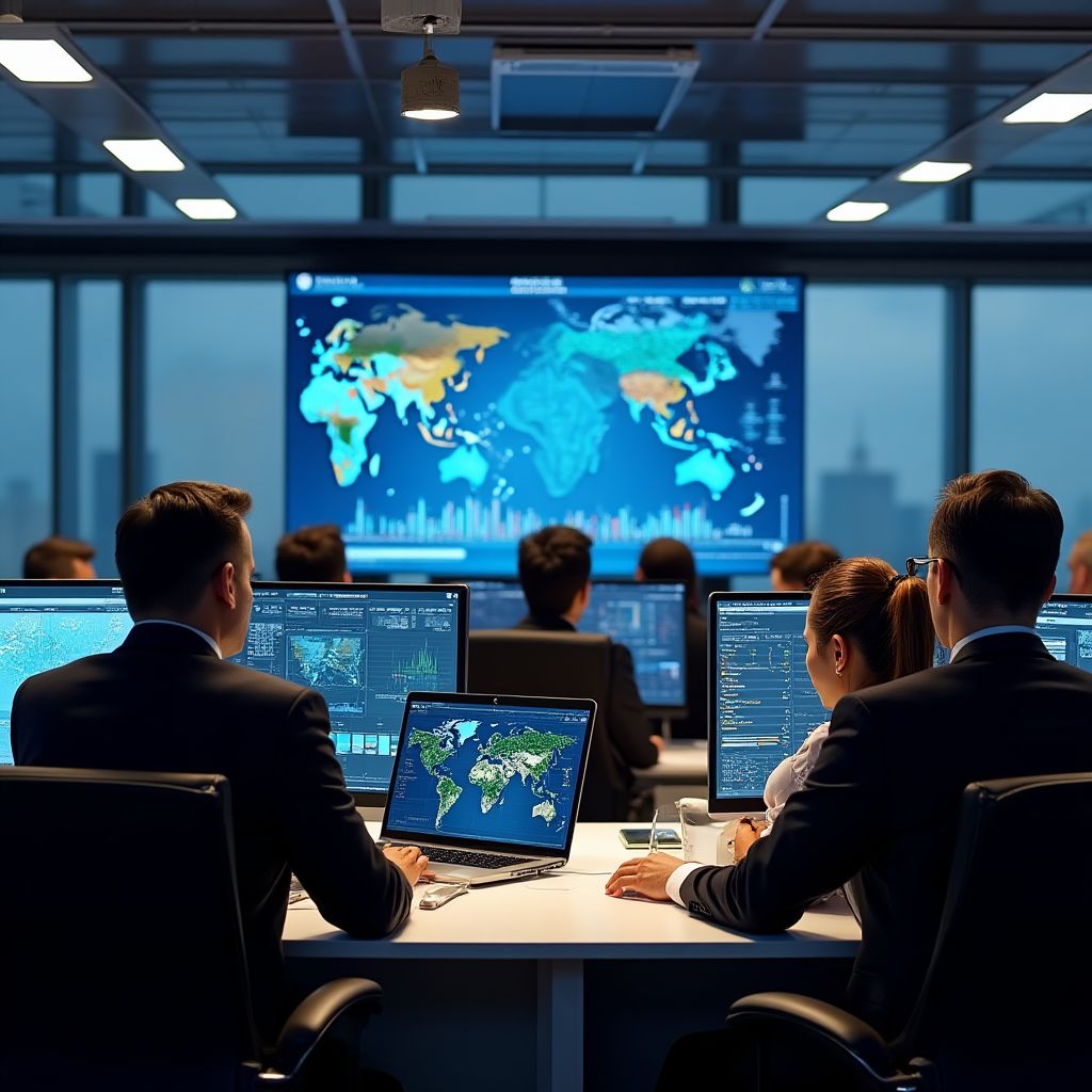 Equipo de Heptanesian en oficina moderna